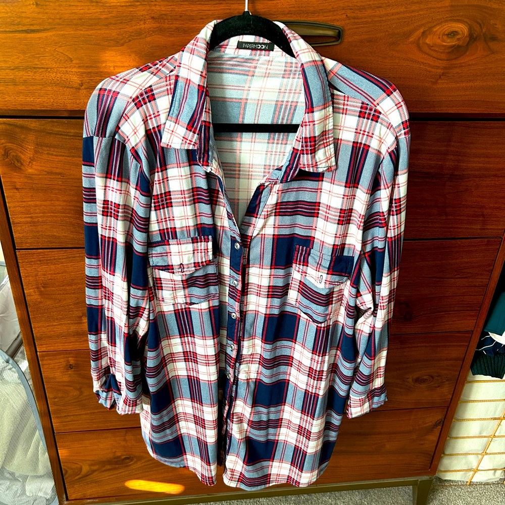 Papermoon Plus 2x plaid blouse